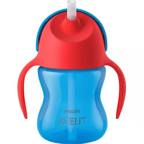 Philips Avent Bendy Straw Cup with Handles 9m+ Μπλε - Κόκκινο Εύχρηστο Πλαστικό Κύπελο με Καλαμάκι & Λαβές για Δραστήρια Νήπια στη Φάση της Ανάπτυξης 200ml, Κωδ SCF798/01